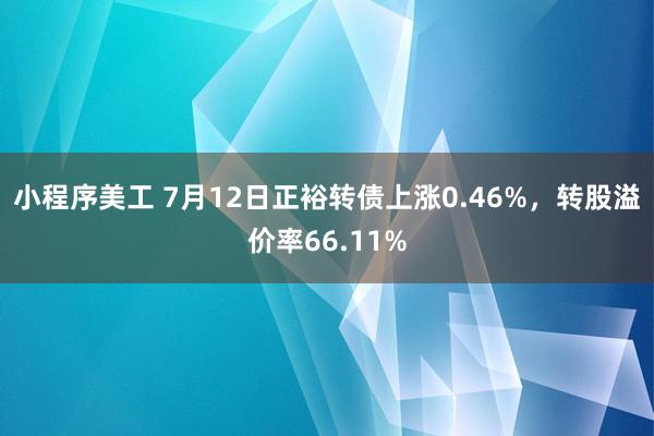 小程序美工 7月12日正裕转债上涨0.46%，转股溢价率66.11%